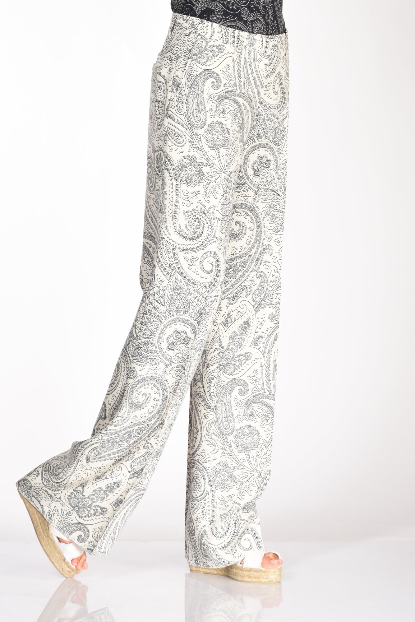 Etro Pantalone Largo Bianco/blu Donna