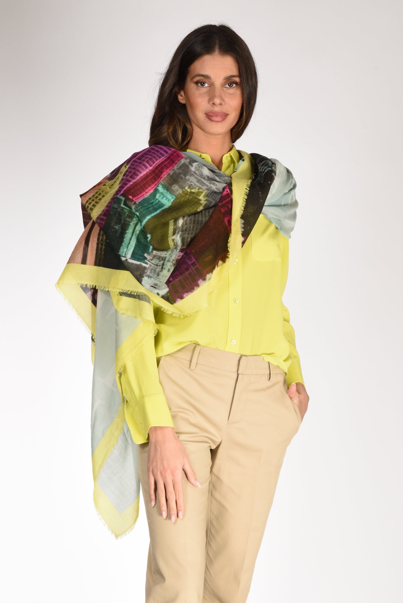 ASKSA Sciarpa Donna Misto Cachemire – Giallo Verde, Taglia Unica