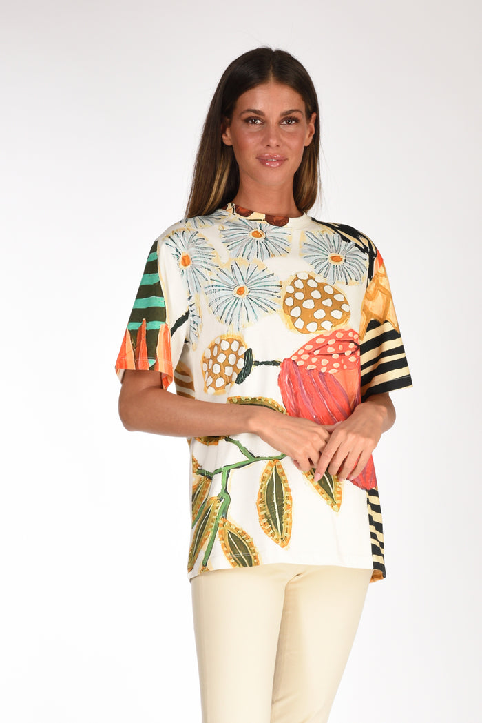 Ln22 Tshirt Stampa Bianco/multicolor Donna